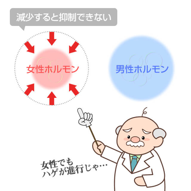 女性ホルモンが減少して薄毛遺伝子を抑制できなければバゲは進行する