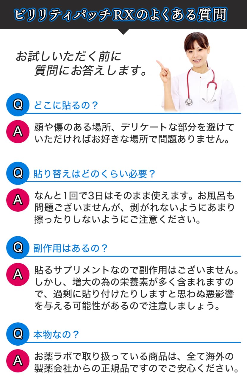 ビリリティパッチRXに関するよくある質問