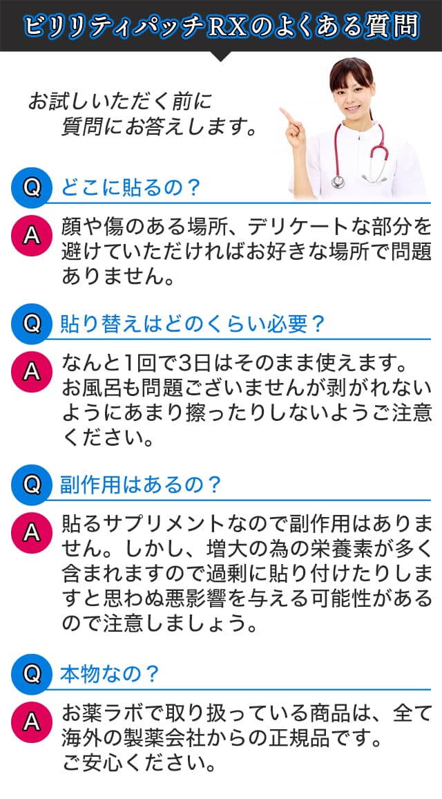 ビリリティパッチRXに関するよくある質問